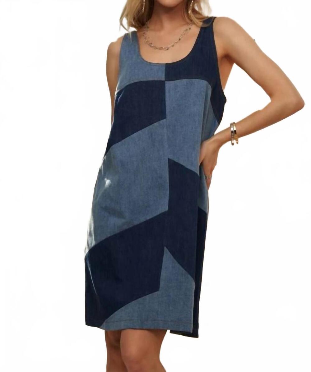 NEW ADORA pin stripped sleeveless denim mini dress in blue